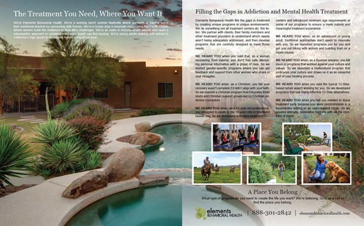 Elements Behavioral Health magazine spread