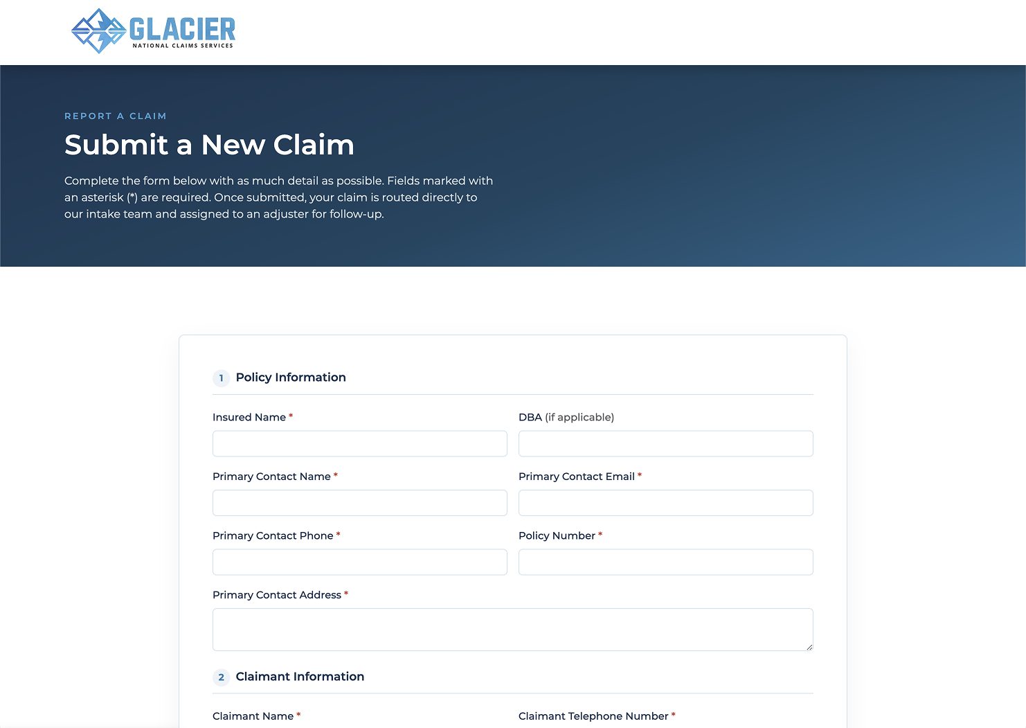 Glacier contact page design
